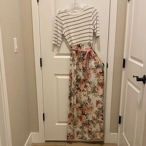 Striped and Floral Maternity Maxi Dress